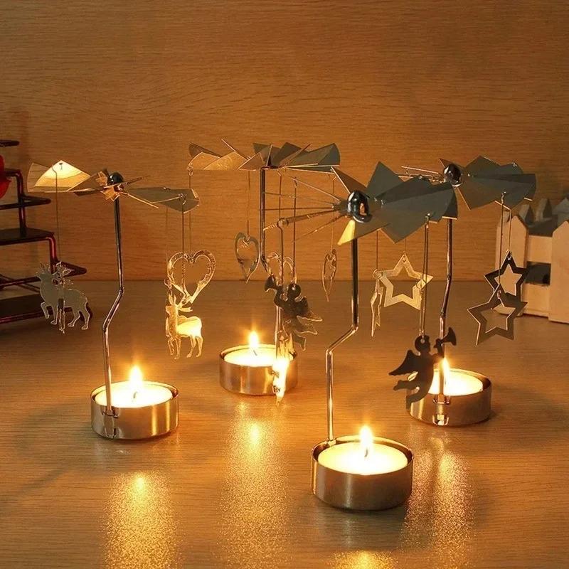 Bougeoir rotatif à chaud en métal, porte-bougie de Noël, fête de mariage, cadeau de décoration, QueP