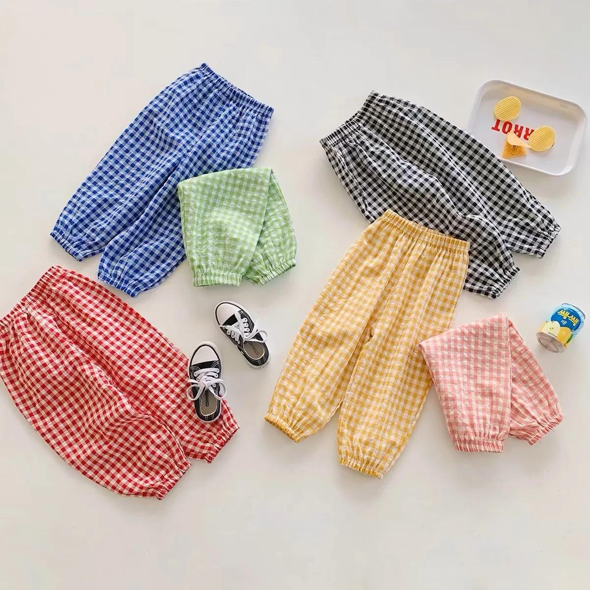 Pantalon d'été moustique vert à carreaux pour enfants, vêtements de plein air, bébé, filles, nouveau