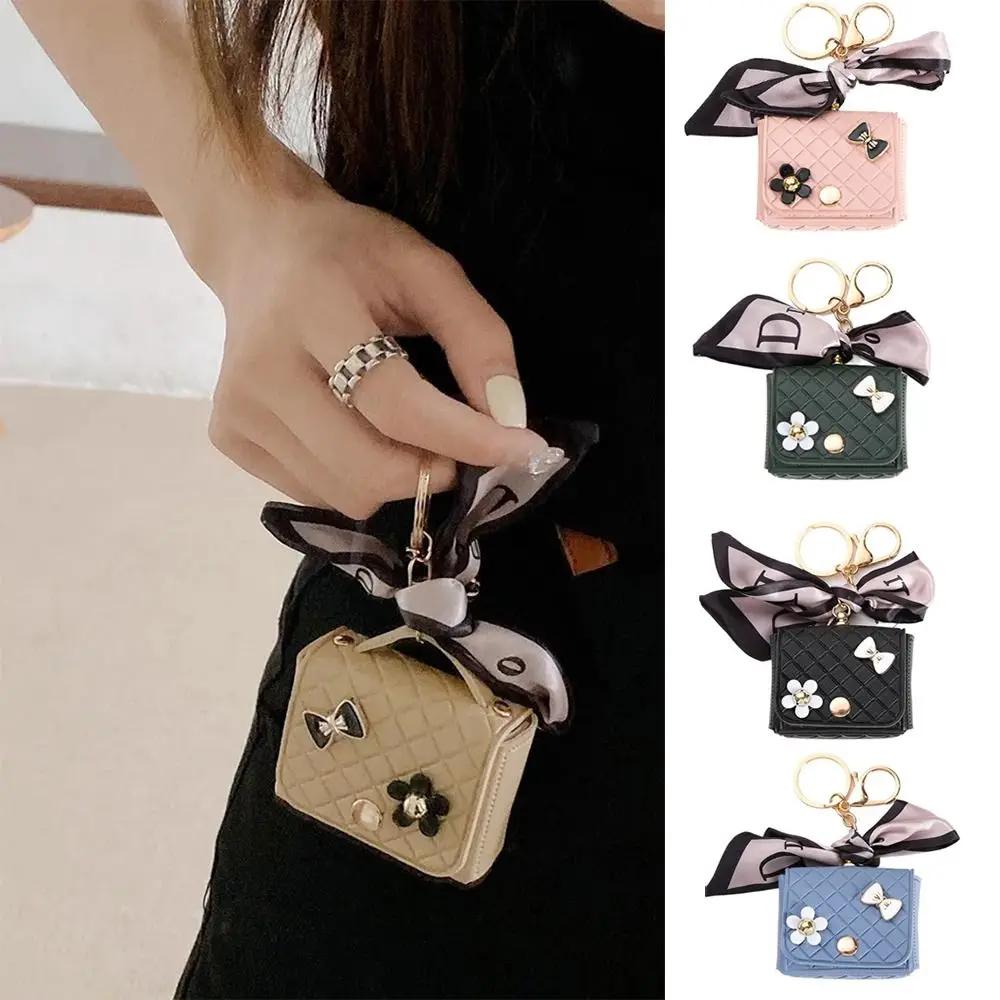 Sac de rangement pour écouteurs en cuir, Mini porte-clés créatif, pendentif de couleur unie, étui po