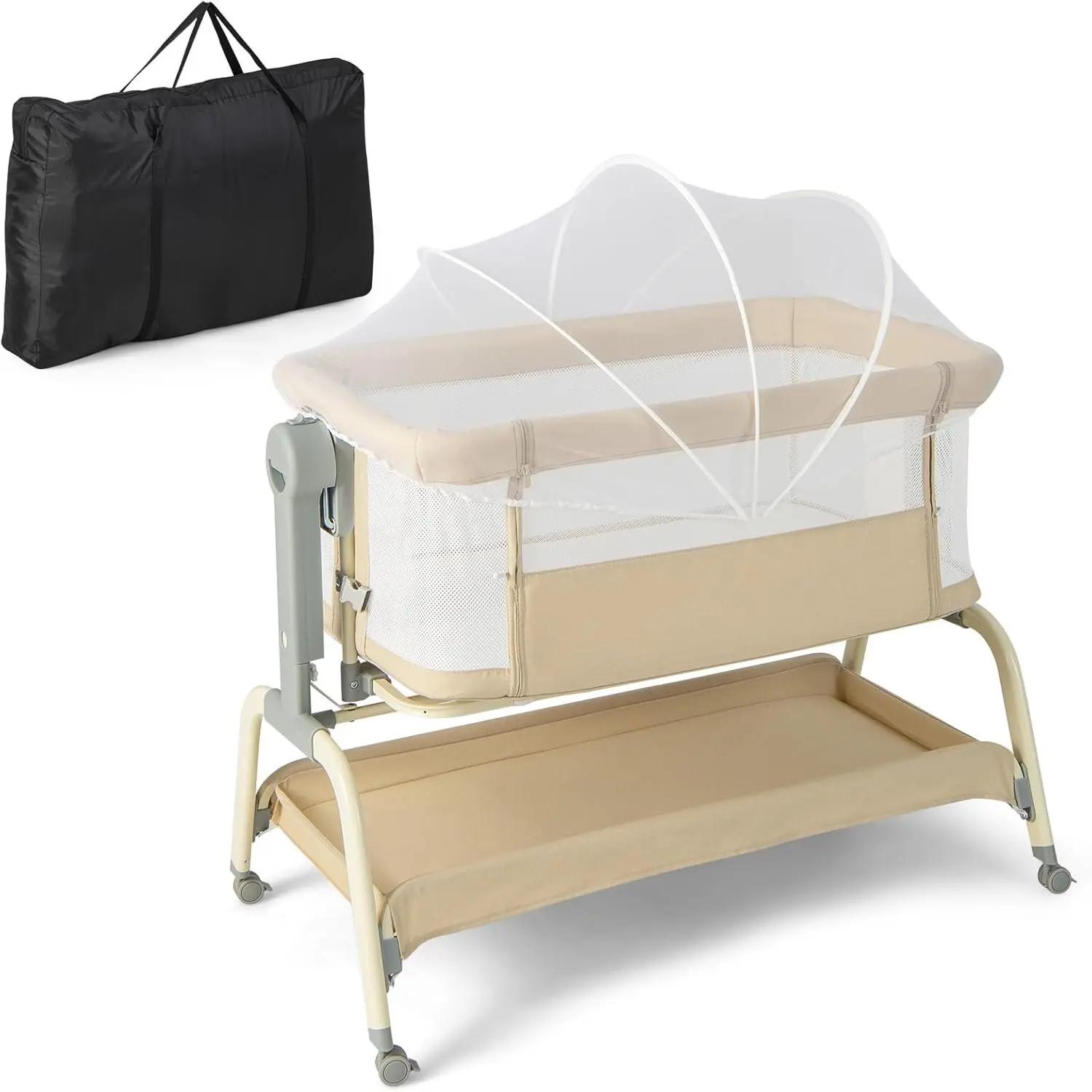 Lit bébé 4-en-1 avec moustiquaire, berceau d'appoint, lit bébé et berceau de voyage avec matelas, 6 