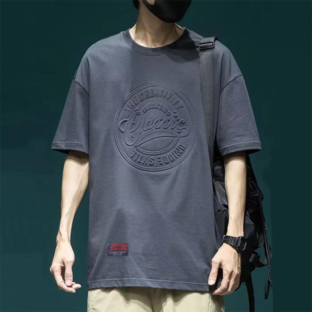 T-shirt à manches courtes en coton imprimé en acier 3D pour hommes, T-shirt rétro américain, T-shirt