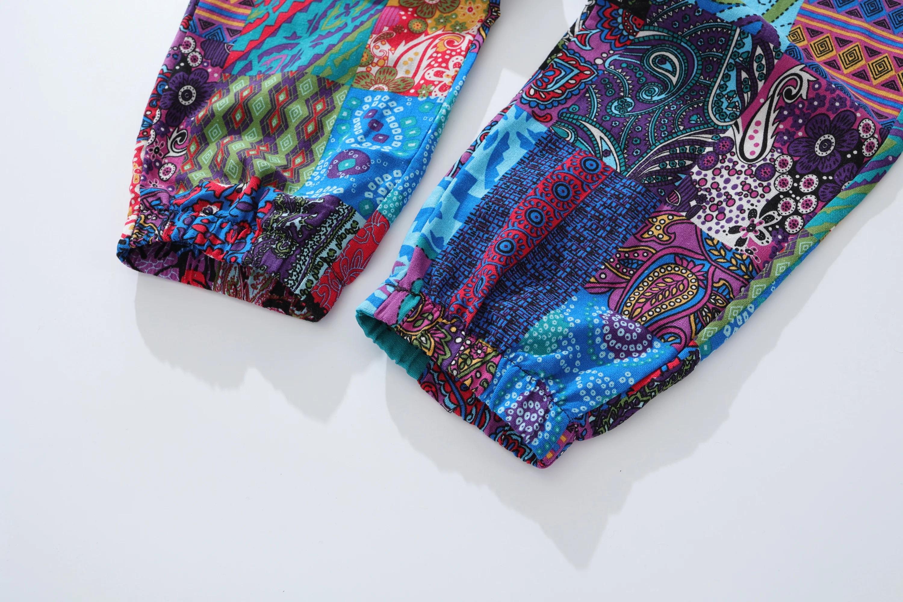 Pantalon Décontracté en Coton et Lin pour Homme, Imprimé Paisley Ethnique, Taille Moyenne, avec Ferm