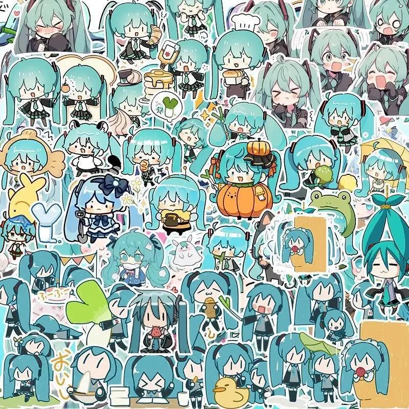 100 pièces Kawaii HatsuneMiku autocollants mignon dessin animé décalcomanies journal papeterie coque