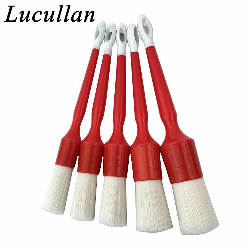 Lucullan – brosses de détail de voiture à manche rouge, ensemble de 5 pièces, cheveux doux, Accessoi