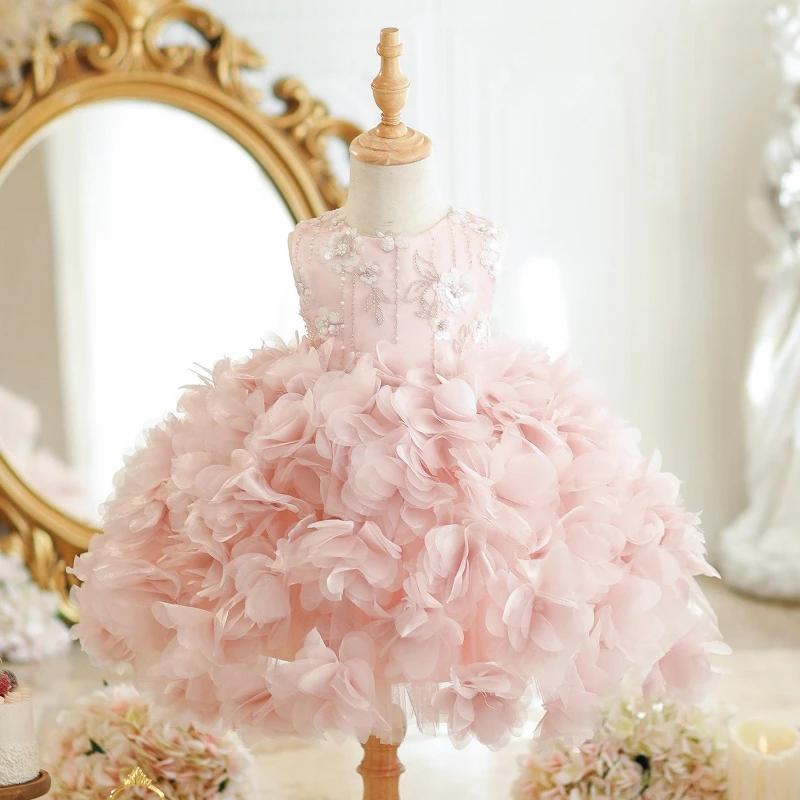 Robe de cérémonie rose pour filles, idéale pour le premier anniversaire, les demoiselles d'honneur, 