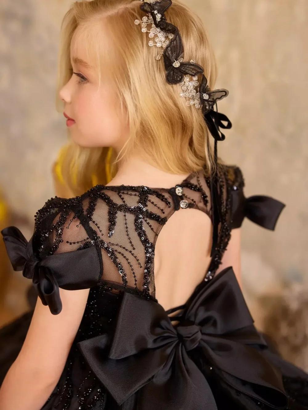 Robes de noël élégantes perlées pour filles, pour fête, douce et luxueuse, avec nœud, Mini robe de p