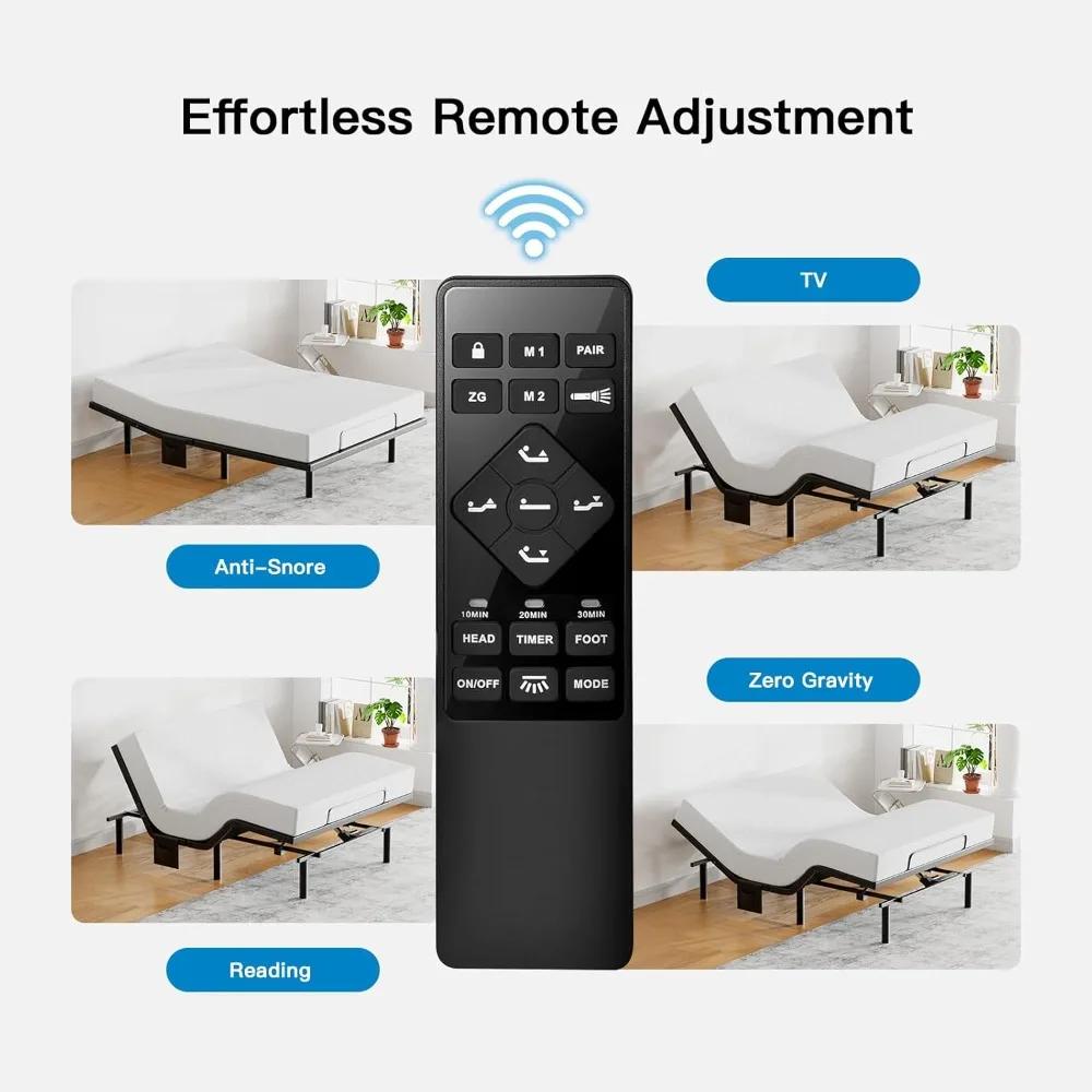 Cadre de lit Queen réglable avec massage, sommier électrique avec inclinaison tête et pied, ports US