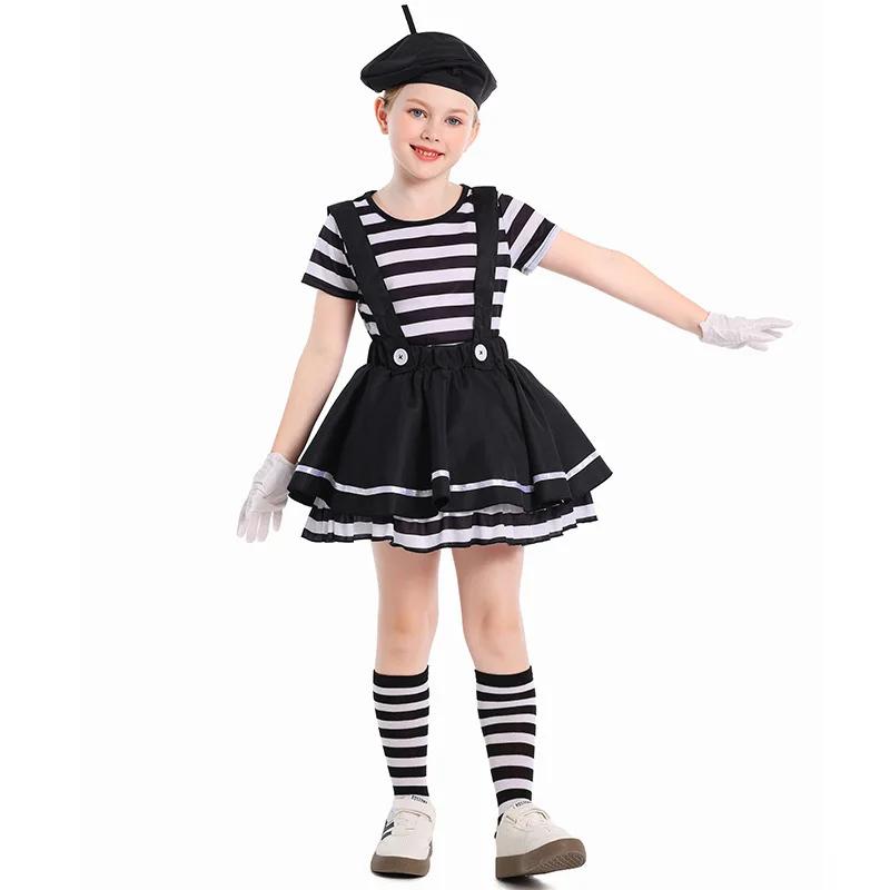 Costume de clown mime pour filles, tenue amusante pour spectacles, festivals, célébrations et théâtr