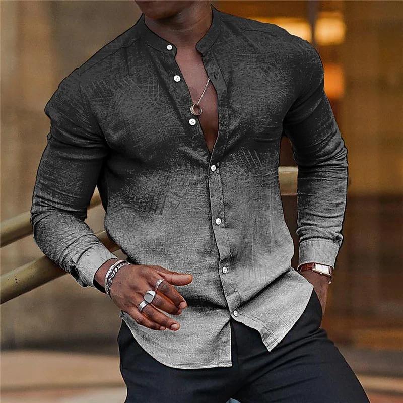 Chemise hawaïenne décontractée grise, col à manches longues, tendance, hauts pour fête en Club, plag