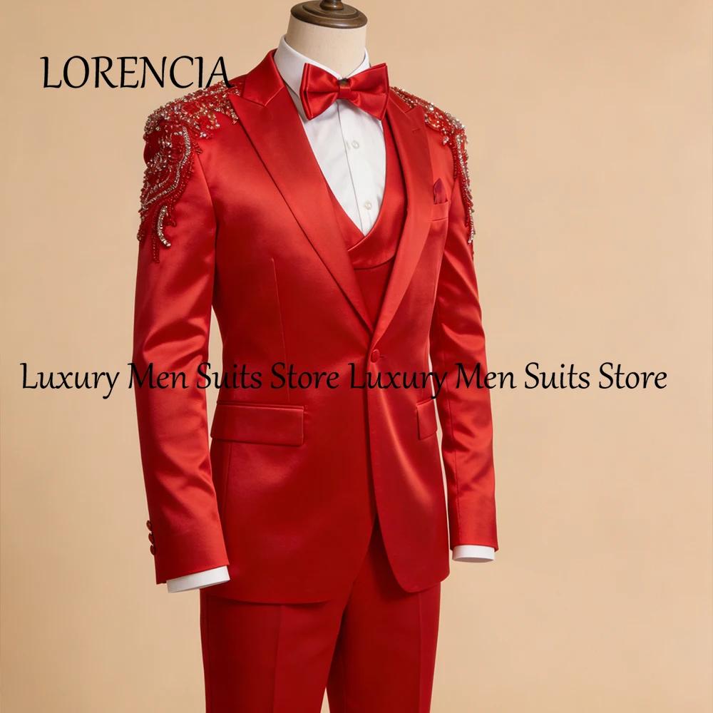 Costumes de luxe en cristal pour hommes, 3 pièces, col plat, smoking, tenues de soirée, blazer, pant