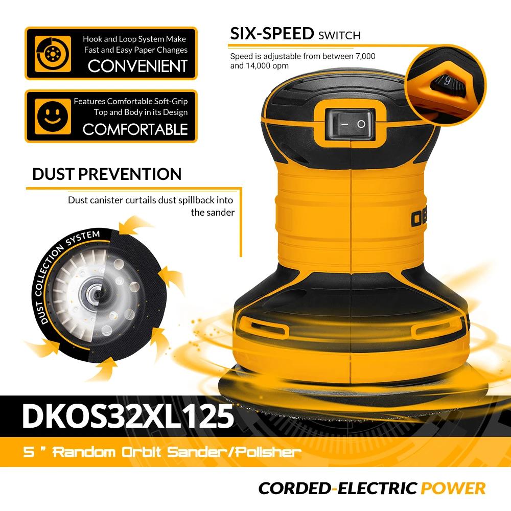 DEKO-Ponceuse orbitale aléatoire DKOS32XL125, 320W, vitesse 14000pm, maison, bricolage, charpentier,