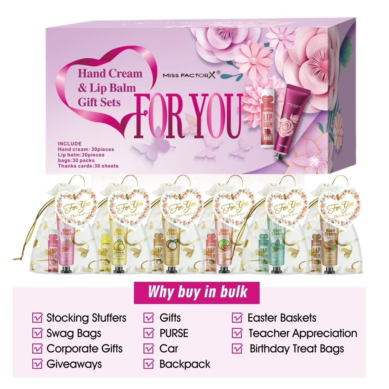 Coffret cadeau 30 ensembles/boîte crème pour les mains et baume à lèvres pour les invités cadeau de 