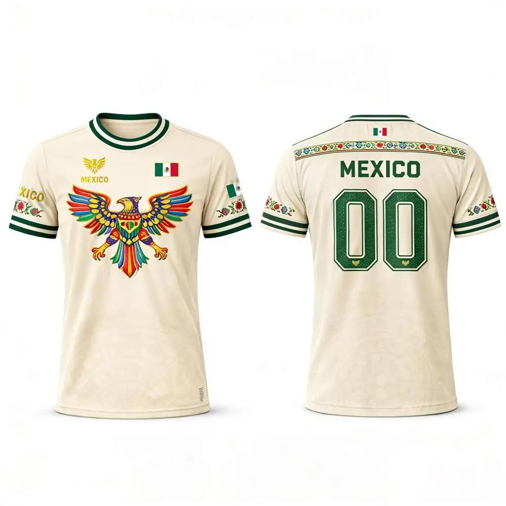 T-shirt imprimé drapeau du Mexique, maillot de football respirant et à séchage rapide pour l'été, ma