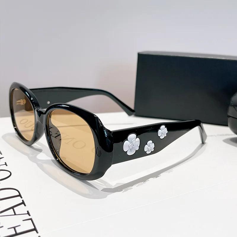 Nouvelles Lunettes de Soleil Ovales Vintage Camélia pour Femme UV400, Élégantes, Petites, Amincissan