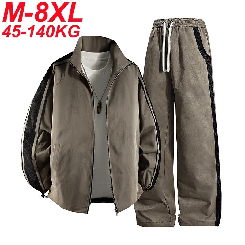 8XL hommes veste 2 pièces survêtement ensemble imperméable à rayures latérales grande taille 6XL 7XL