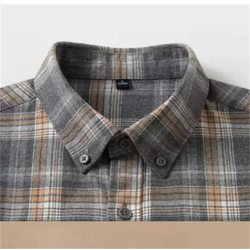 Chemise à carreaux 100% coton pour homme, veste décontractée à carreaux, coton à fibres longues bros