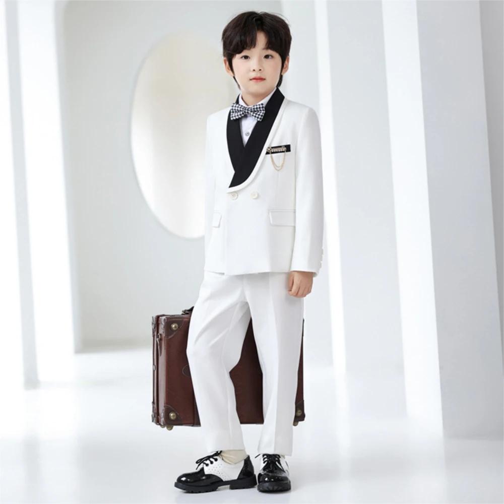 Beau smoking intelligent à revers pour enfants, 5 pièces, tenue de porteur d'anneau de mariage, ense