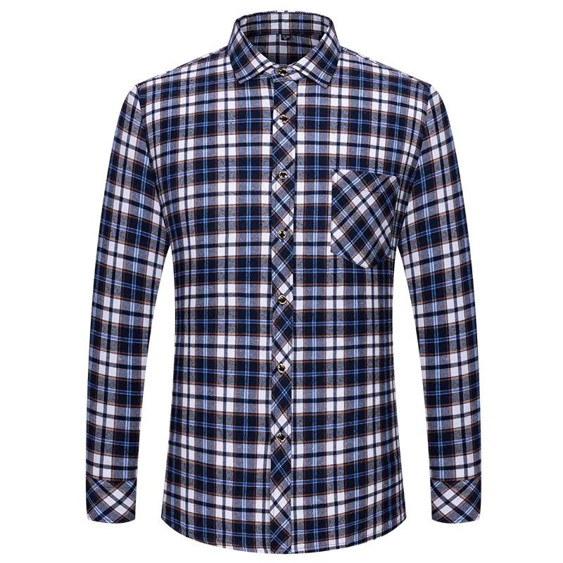 Chemises de glouton en coton pur M-6XL pour hommes, manches longues, poche unique, optique à carreau