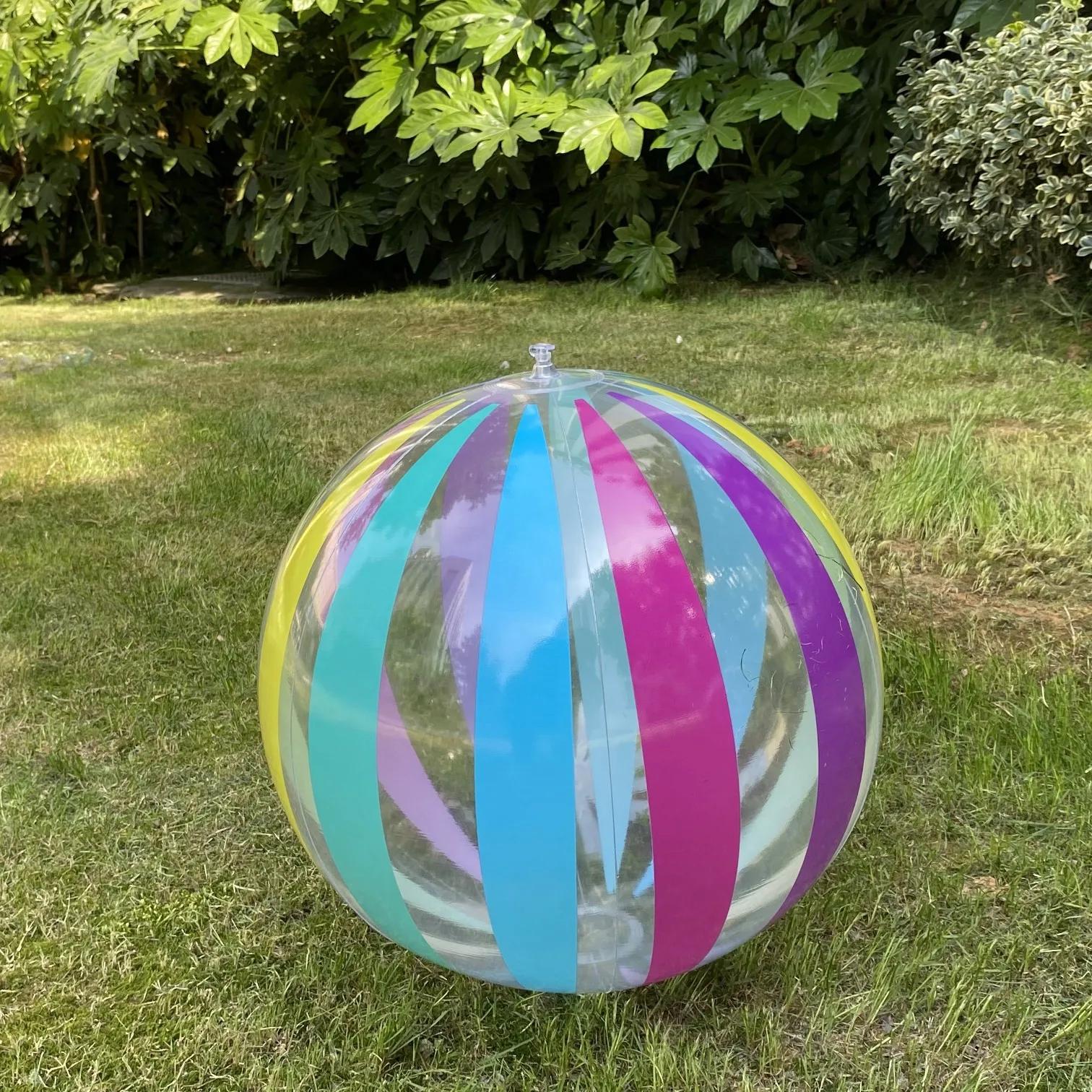 Ballon de plage gonflable Transparent à rayures colorées de 15.35 pouces, adapté aux jeux de fête su