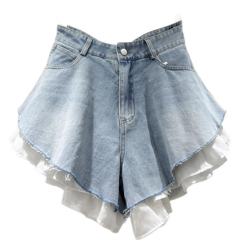 WTHT nouvelle mode femmes Patchwork ourlet lavage Denim Shorts 2025 été à la mode taille haute a-lig