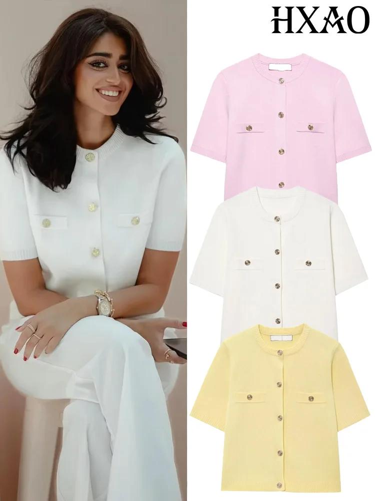 HXAO Cardigan femme tricots bouton dames à manches courtes tricot boléro femmes Tricot haut vêtement