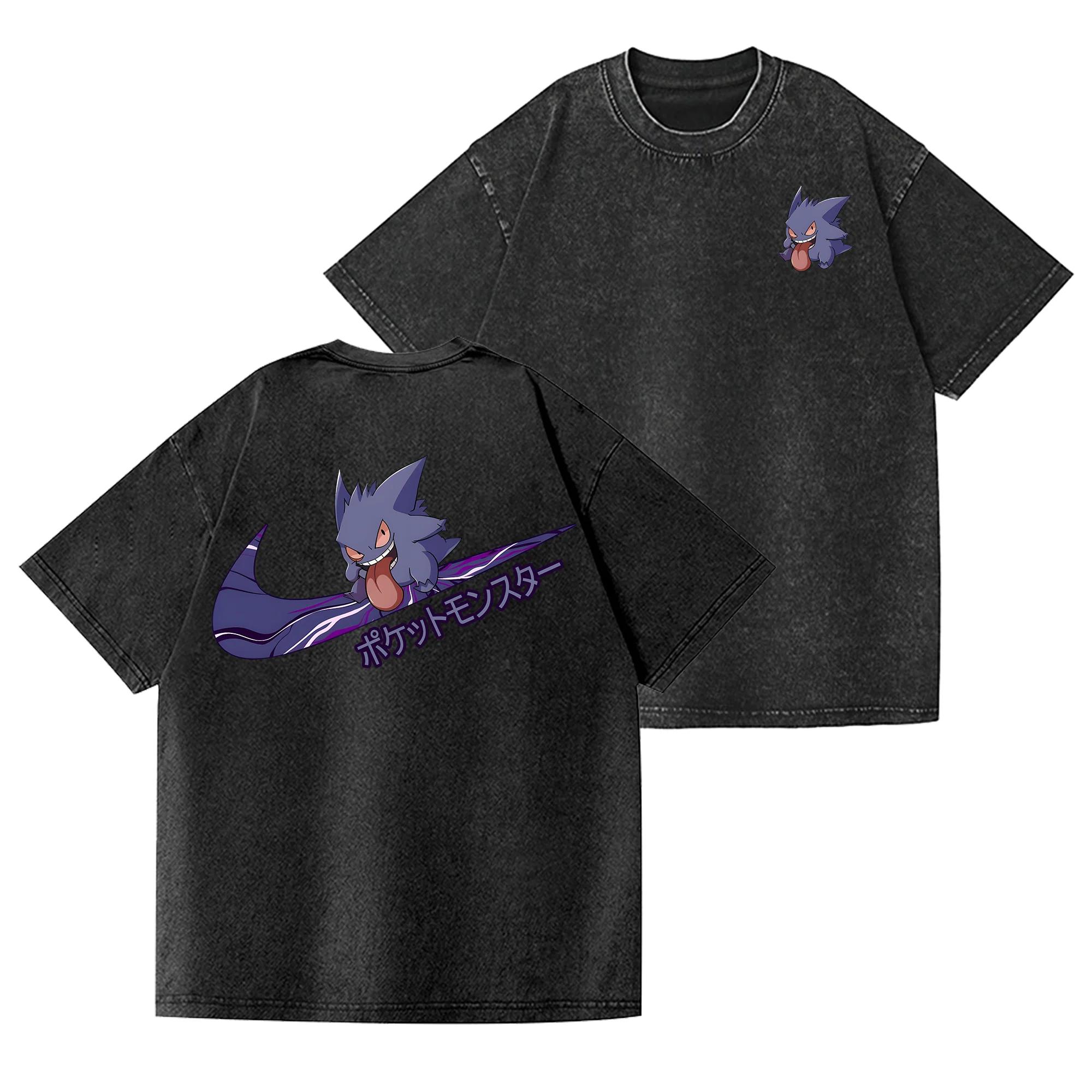 T-shirt unisexe Gengar Pokémon Anime surdimensionné pour homme, style vintage délavé, tee-shirt à ma