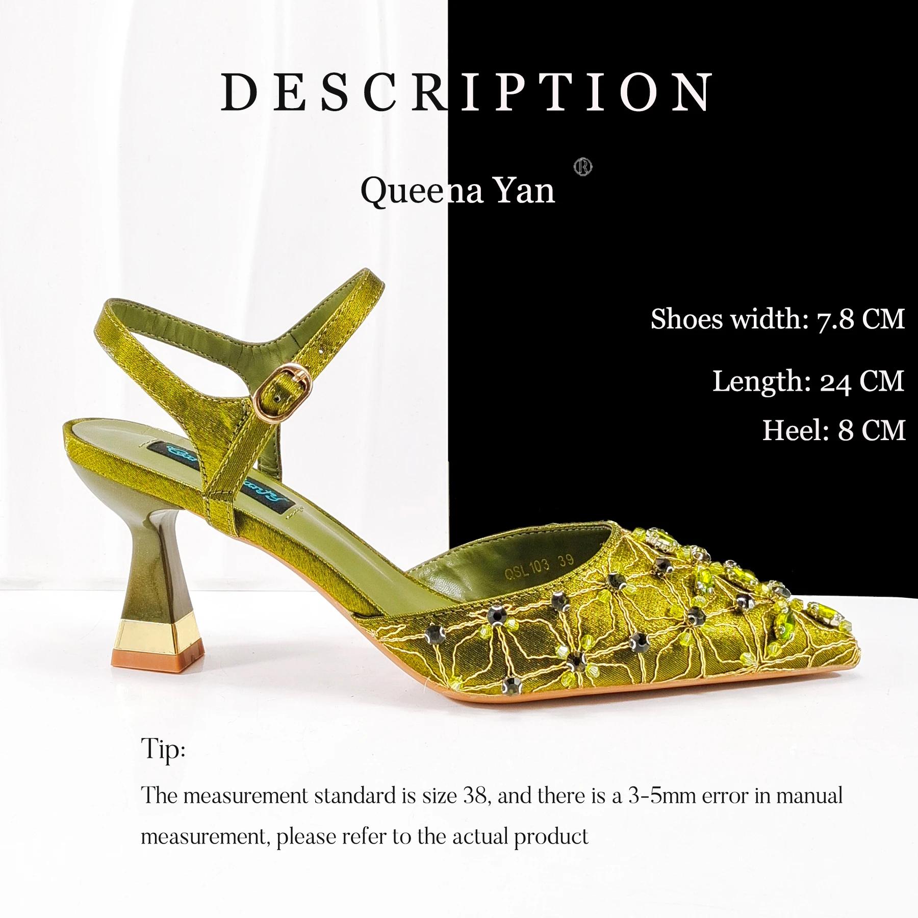Ensemble de talons hauts et de sacs brodés pour femmes, Style Mature élégant, couleur Olive, bout po