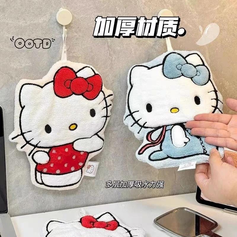 Hellokitty Kawaii – serviette de lavage des mains, dessin animé, Type suspendu, Double couche épaiss