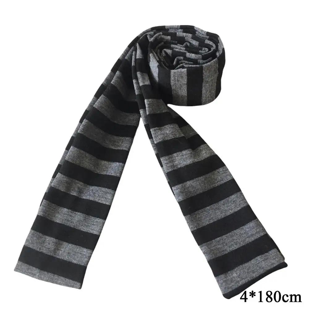 Y2K noir gris rayé écharpe pour femmes coton longue écharpe tour de cou écharpe Punk maigre mince co