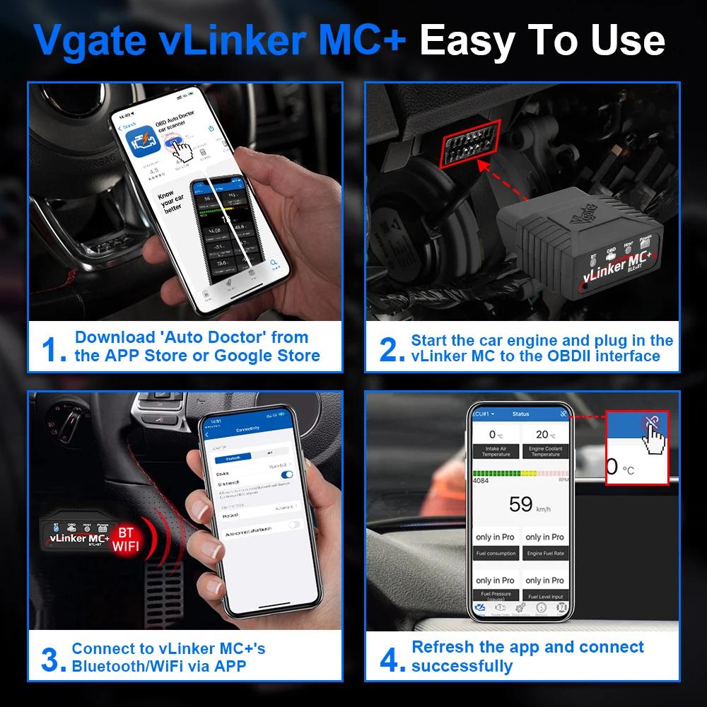 Vgate vLinker MC ELM327 V2.2 Bluetooth 3.0 4.0 Scanner OBD2 OBD 2 BimmerCode FORScan outils de Diagn