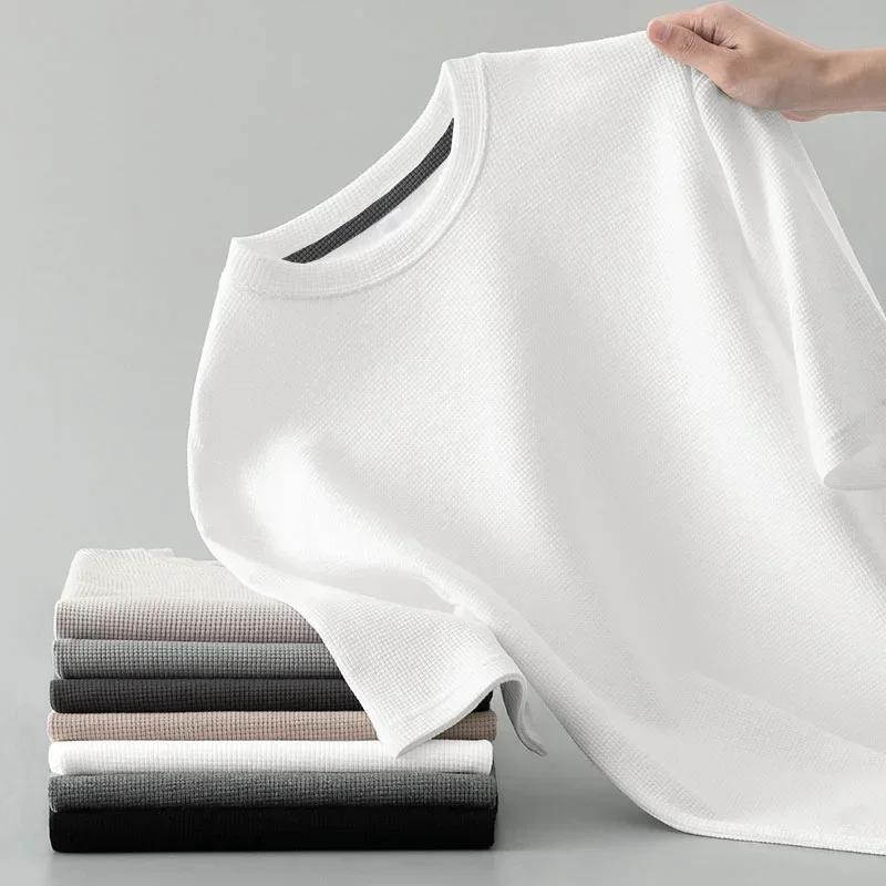 Style coréen hommes été T-Shirt homme à manches courtes gaufré solide T-Shirt couleur T-Shirt décont
