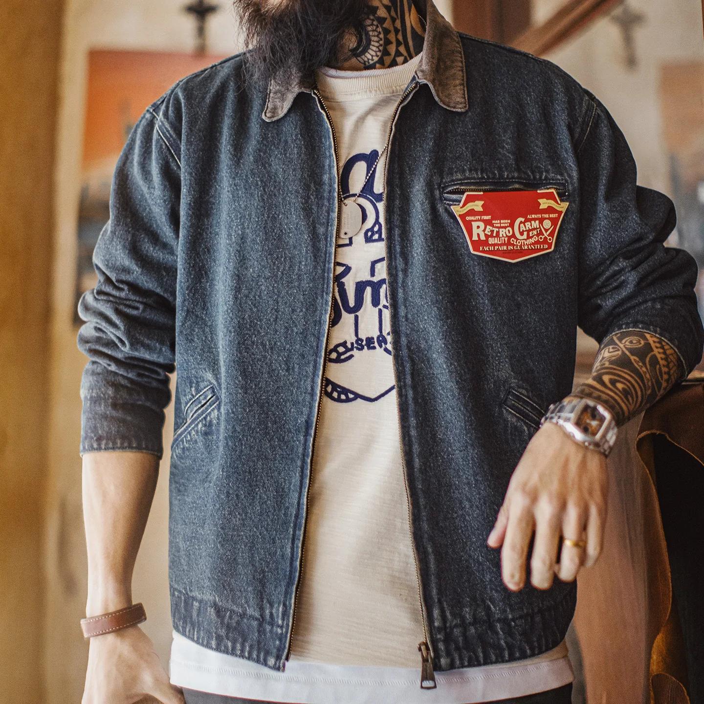 Veste en jean Detroit vintage pour homme Maden, 10,5 oz, courte, lourde, style safari, col à revers,