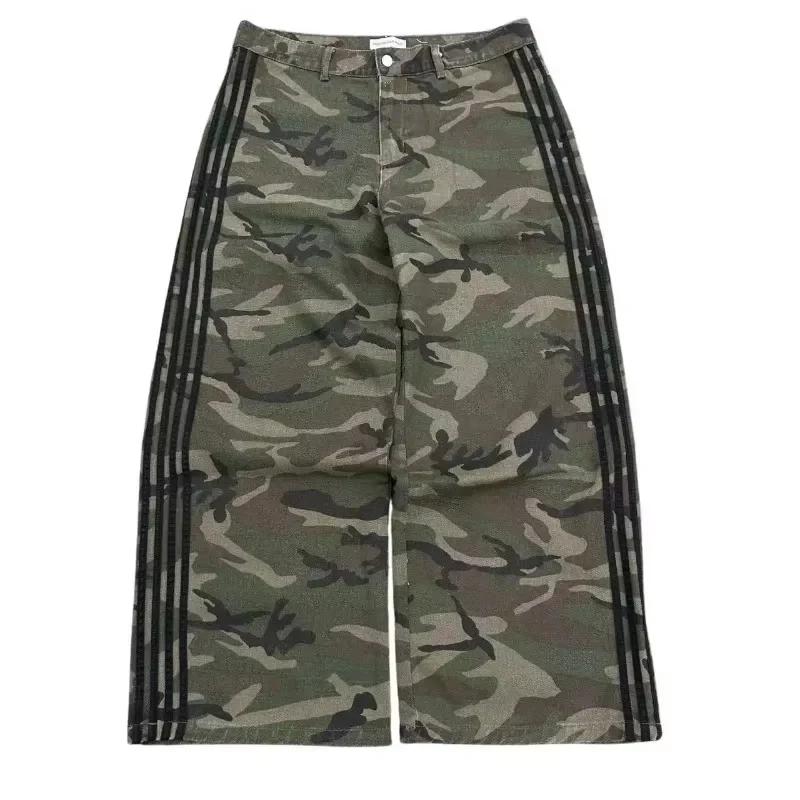 Jean baggy rétro Y2K, pantalon en denim à jambes larges, pantalon de survêtement camouflage brodé ra