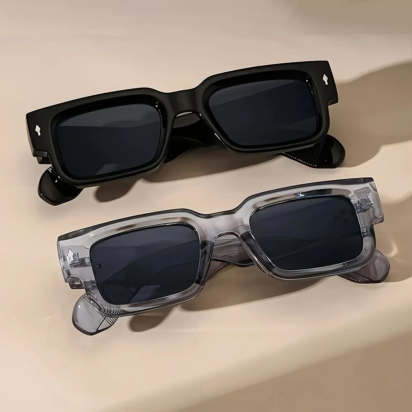 Lunettes de soleil carrées rétro unisexes, 1 pièce, Protection UV classique, monture en plastique, p