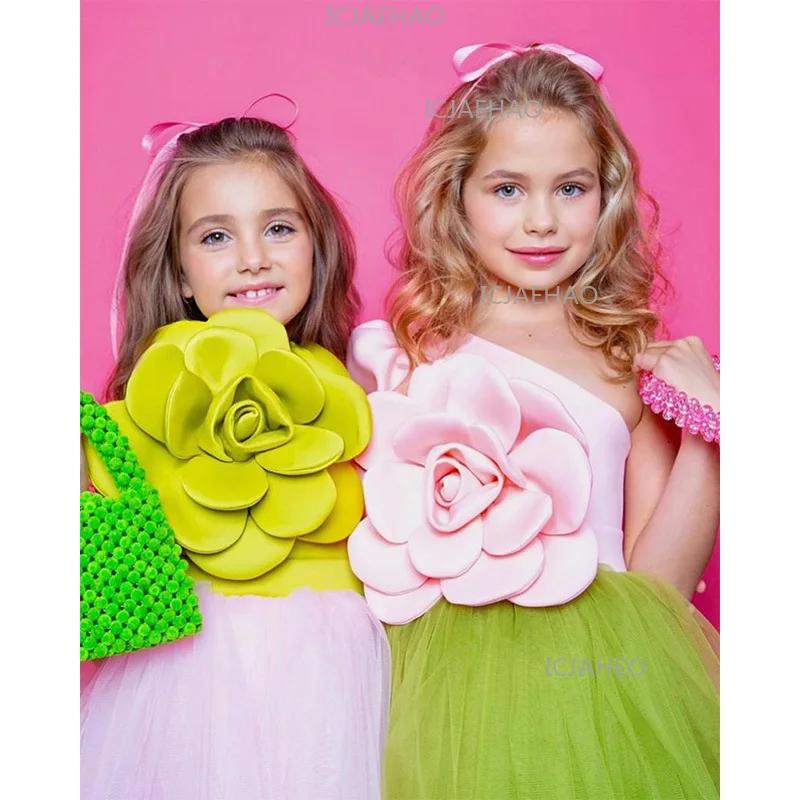 Robe de princesse 3D à fleurs pour enfants 2026, tenue de soirée formelle à manches courtes pour pet