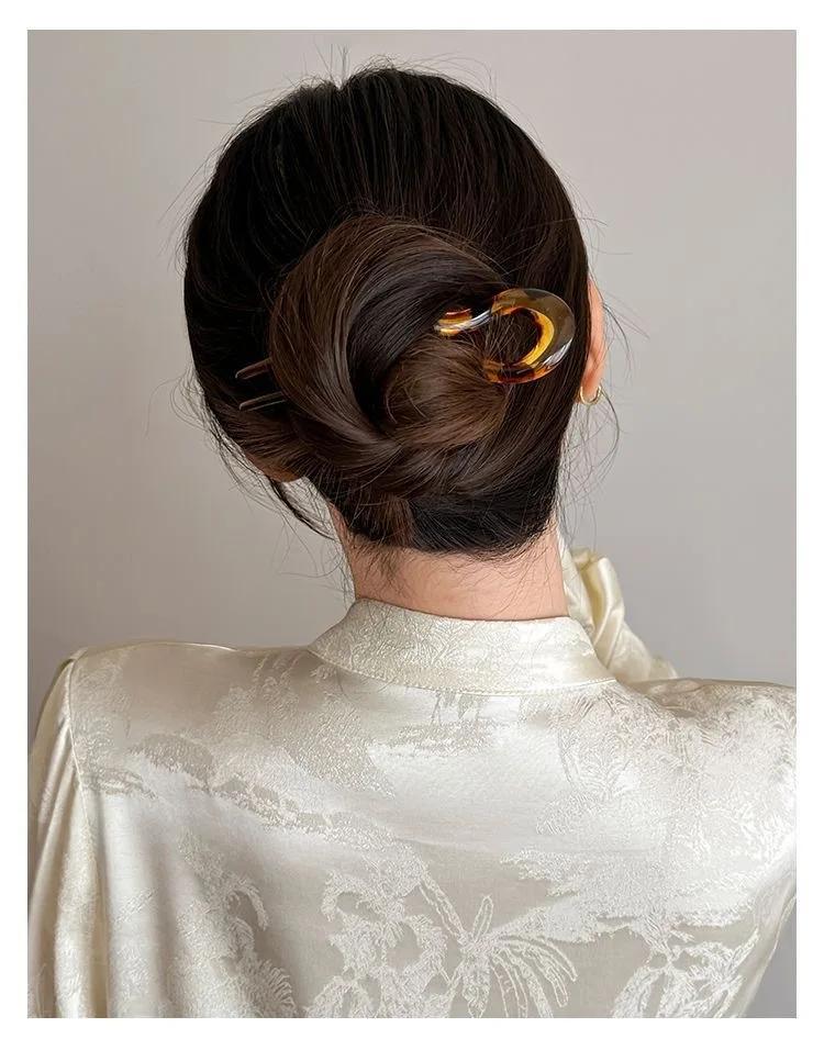 Fourchette à cheveux en forme de U, épingle à cheveux en acétate de écaille de tortue, Design géomét