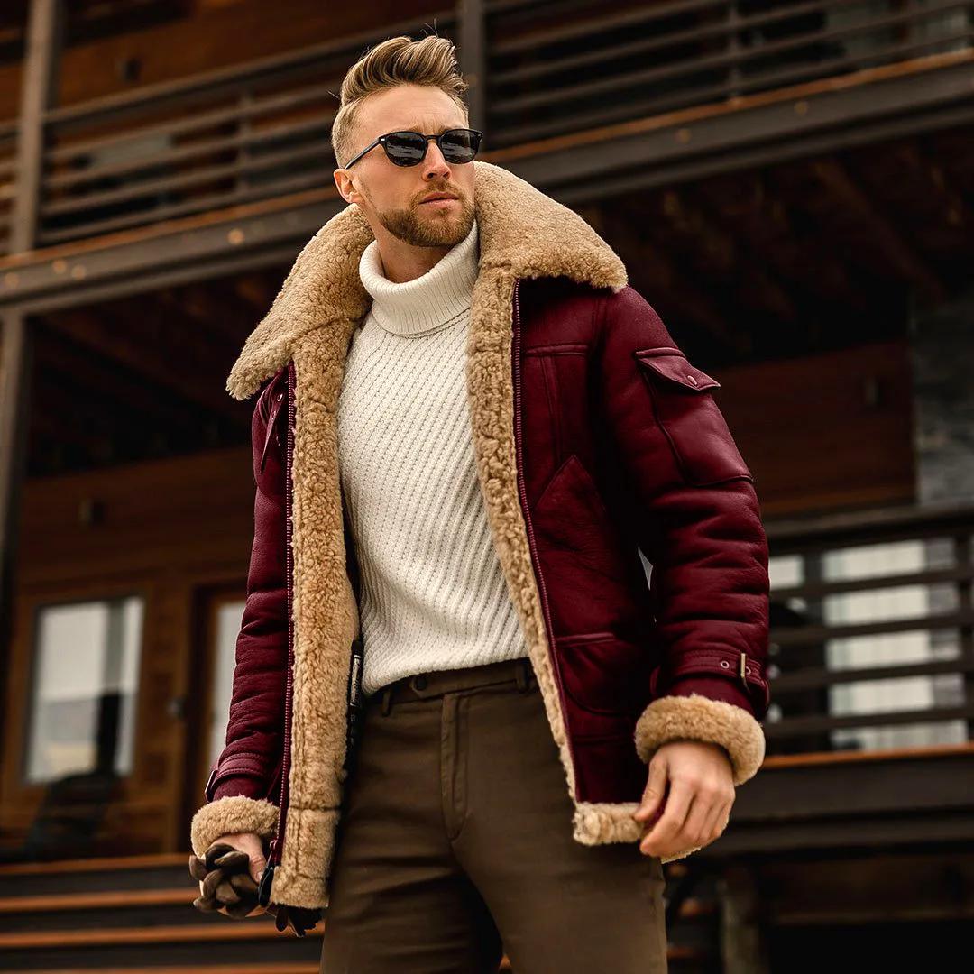 Veste d'hiver 2026 pour homme en peluche, style vintage, col rabattu, manteau cargo épais en polaire