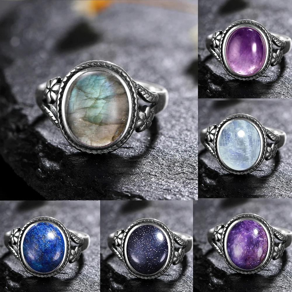 Vinatge bague en argent Bijoux féminins pierre de lune naturelle oeil de tigre anneaux personnalisés