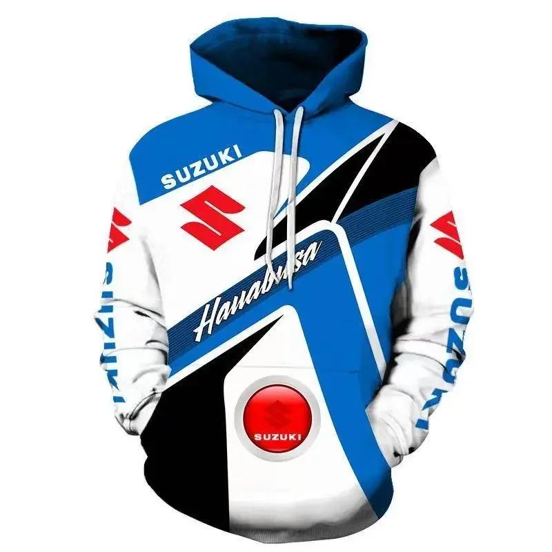 Sweat-shirt à capuche avec logo Suzuki R imprimé en 3D pour hommes conçu pour la course d'endurance 