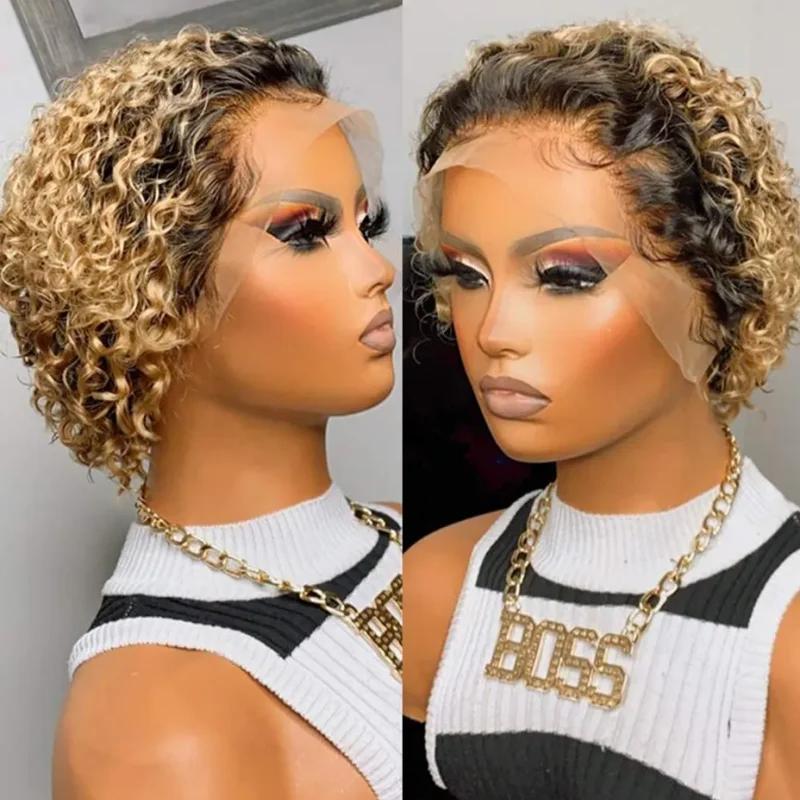 Perruque coupe lutin cheveux humains 13x1 dentelle frontale perruques cheveux humains court Bob perr