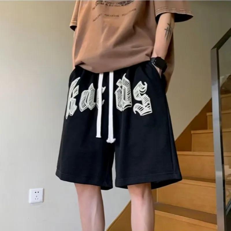 Short surdimensionné pour hommes, Vintage américain, lettres déformées imprimées, marque de mode, pa