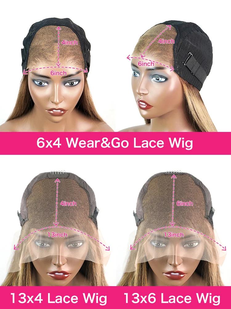 Perruque Lace Front Wig sans colle naturelle ombrée, cheveux lisses, blond miel, 13x6 HD, 30 34 pouc