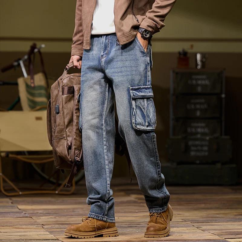 Jean cargo multi-poches pour hommes, nouveaux styles d'automne et d'hiver, droit, ample, décontracté