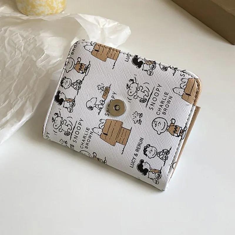 Porte-monnaie court Snoopy mignon, motif dessin animé, avec fermeture éclair, porte-cartes d'identit