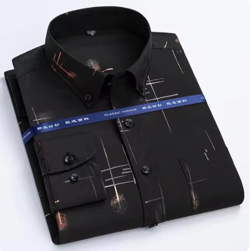 Chemise à manches longues déformable pour hommes, vêtements décontractés d'affaires, mince, coupe co