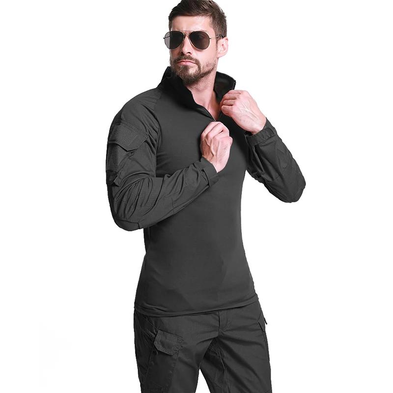 Chemise de Combat à manches longues pour hommes, fermeture éclair 1/4, chemises tactiques en coton R