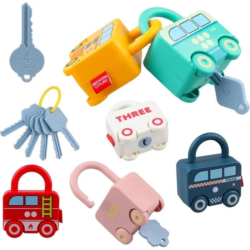 Puzzle éducatif en forme de voiture, jouet de verrouillage assorti avec clé pour enfants, jeu de dév