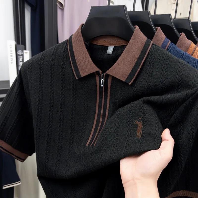 Marque de luxe à manches courtes polo shirt Paul pony broderie Stripe Design hommes tricot t - shirt