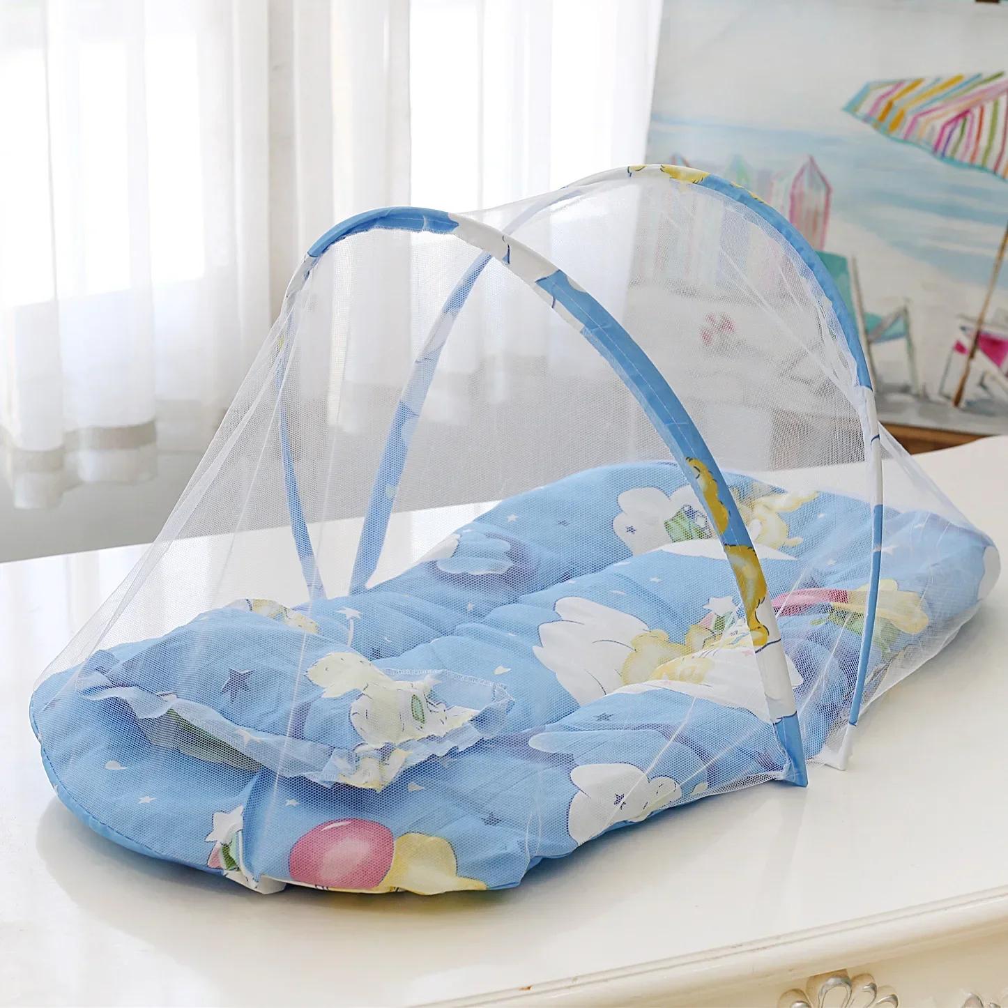 Moustiquaire Portable Pliable pour Lit de Bébé, Filet CPull en Polyester avec Oreiller et Rembourrag