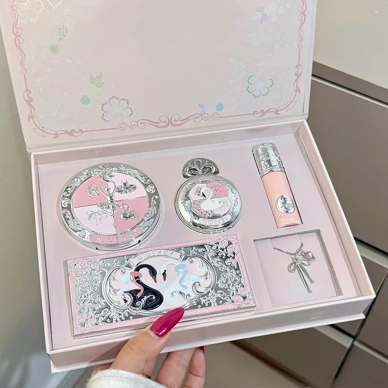 Coffret de maquillage NICEKEY comprenant 1 rouge à lèvres, 1 poudre pressée, 1 poudre illuminatrice,